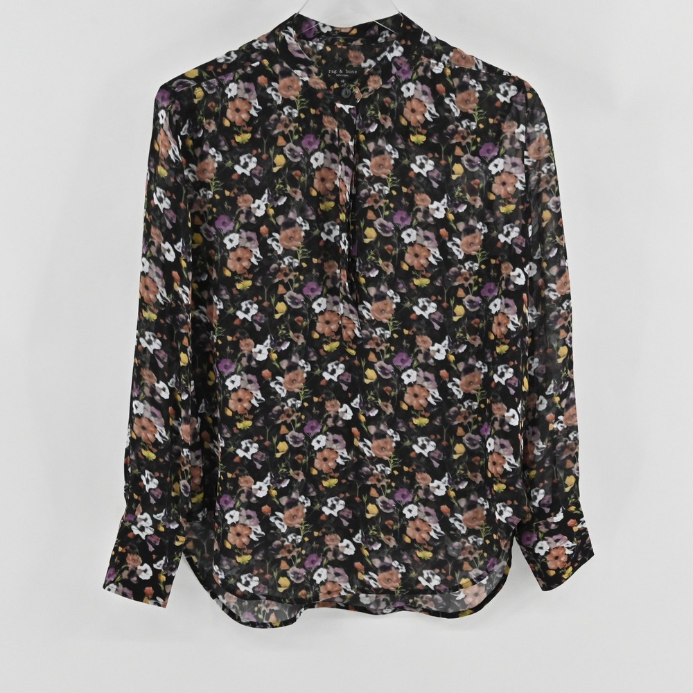 Rag & Bone Corrine Floral Blouse Womens Size XS Black Moody Romantic Whimsigoth